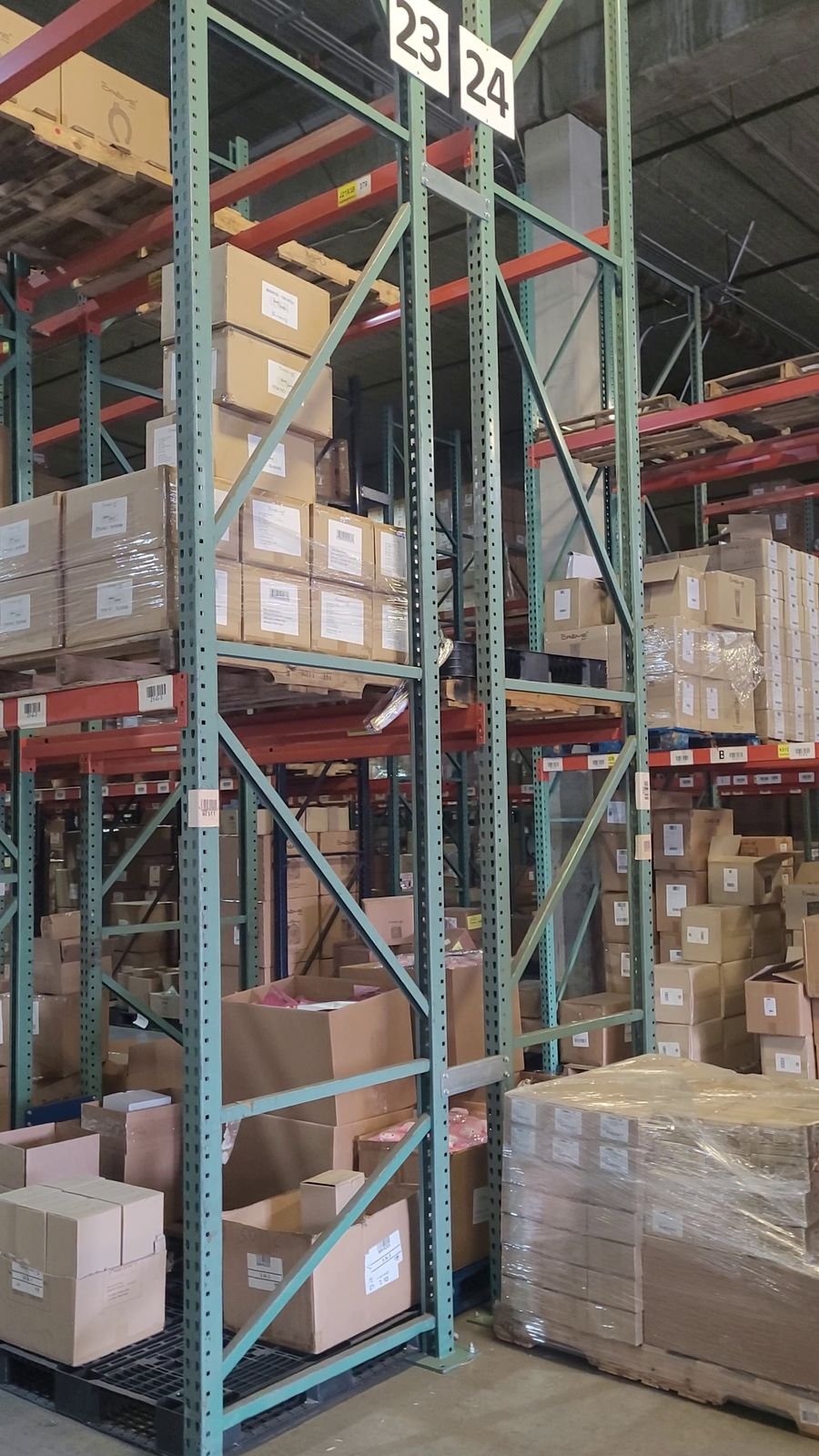 Pallet racking, labeled aisles